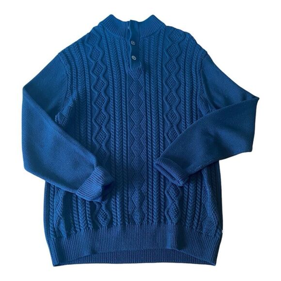 CHAPS RALPH LAUREN Men’s Size Large Sweater Shirt Cable Navy Blue Mock Neck - Picture 3 of 11